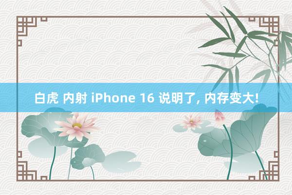 白虎 内射 iPhone 16 说明了， 内存变大!