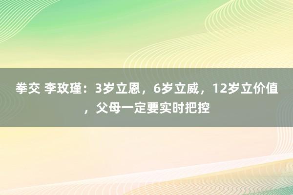 拳交 李玫瑾：3岁立恩，6岁立威，12岁立价值，父母一定要实时把控