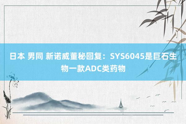 日本 男同 新诺威董秘回复：SYS6045是巨石生物一款ADC类药物