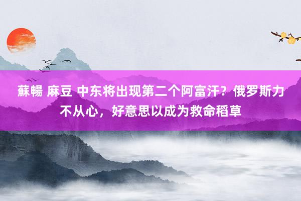 蘇暢 麻豆 中东将出现第二个阿富汗？俄罗斯力不从心，好意思以成为救命稻草