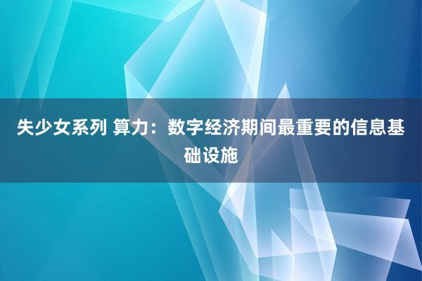 失少女系列 算力：数字经济期间最重要的信息基础设施